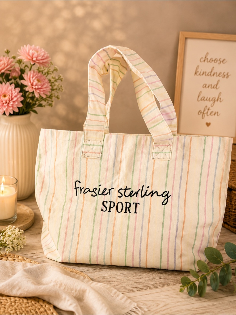 Chaps Multicolor Pastel Stripe Tote Bag